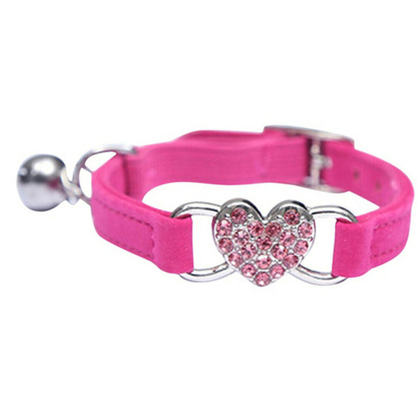 Suede Collar Cat Kitten Dog Puppy Pet Safety Release Adjustable Heart Bling Pink