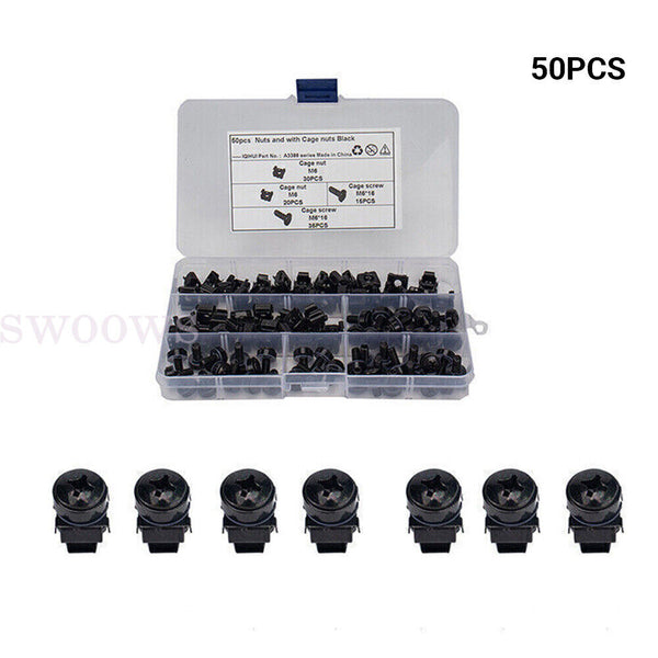 50PCS M6 Square Hole Hardware Cage Nuts& Mounting Screws For Server Rack&Cabinet