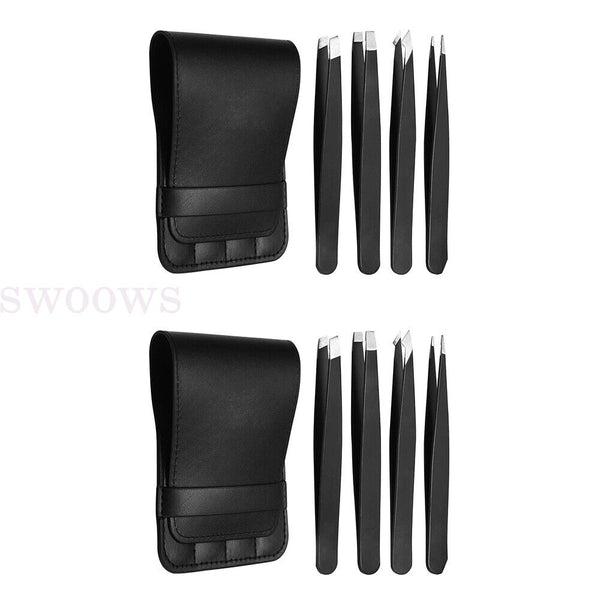 Professional Eyebrow Tweezers Set Plucker Puller Slanted Pointed Tip Manicure