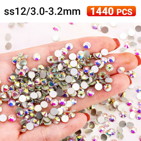 1440PCS ACRYLIC CRYSTAL FLAT BACK RHINESTONES NON-HOTFIX ASSORTED NAIL ART CRAFT