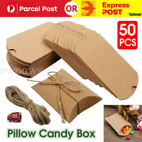 50pcs Xmas Candy Gift Box Bag Pillow Favor Kraft Paper Gift Favour Wedding Party