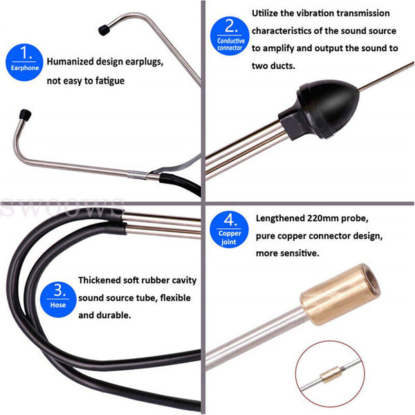 Dual Tube Diagnostic Tool Car Engine Sound Mechanic's Stethoscope Automotive