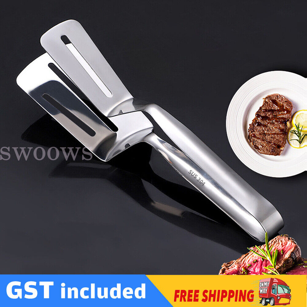 Stainless Steel Tongs Clip Kitchen Bread Steak Clamp Food BBQ Pizza Spatula New