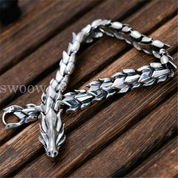 Viking Dragon Link Chain Bracelet Cool Stainless Steel Ouroboros Bangle Gift Men