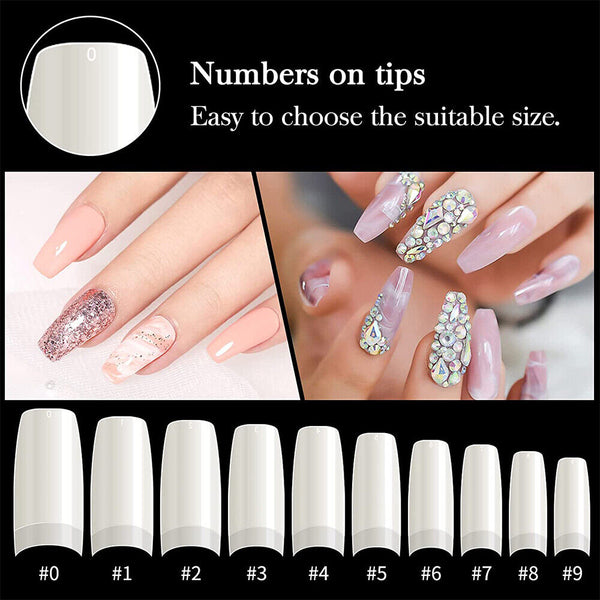 500 Pcs Fake French Nail Tips White Clear Stiletto False Gel Pointy Art Acrylic