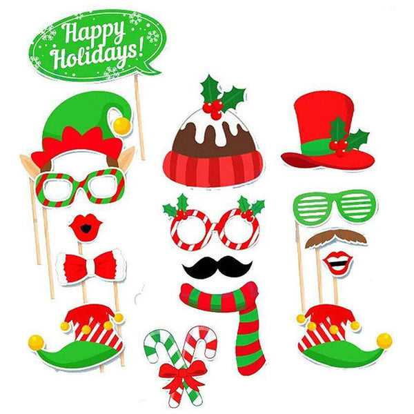 Christmas Photo Booth Props Selfie Props Accessories Santa Christmas Party 32pcs