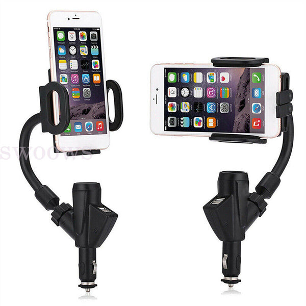 New Car Cigarette Lighter Socket Dual USB Charger Phone Mount Holder