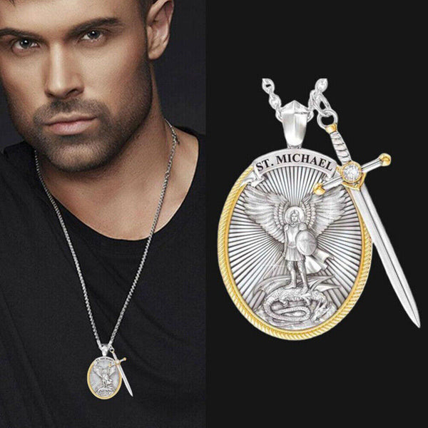 The Archangel St Michael Pendant Prayer Catholic Patron Necklace Sword Lord Gift