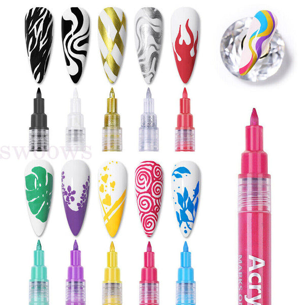 10x Nail Art Graffiti Pens Waterproof Drawing Painting Liner Brush Manicure