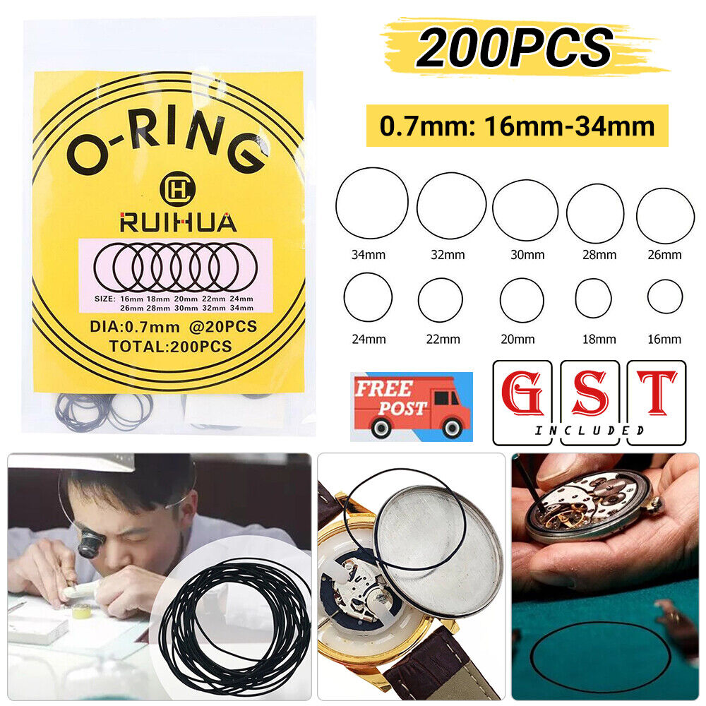 200pcs Waterproof O-Ring Watch Back Seal Gaskets Watch Repair Tool (0.7mm) AU