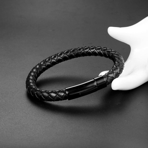 Artificial Leather Rope Wrap Alloy Braided Bangle Bracelet Wristband Buckle 23cm