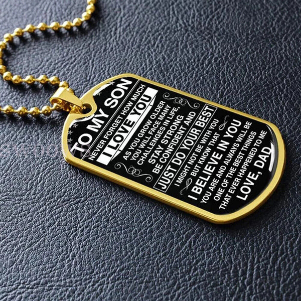 Stainless Steel To My Son Dog Tag Necklace Mother Father Love Mom Dad Graduation