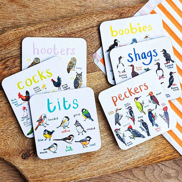 Set of 6 Bird Pun Coasters Funny Coasters Table Protect Cup Mugs Mat for Drink