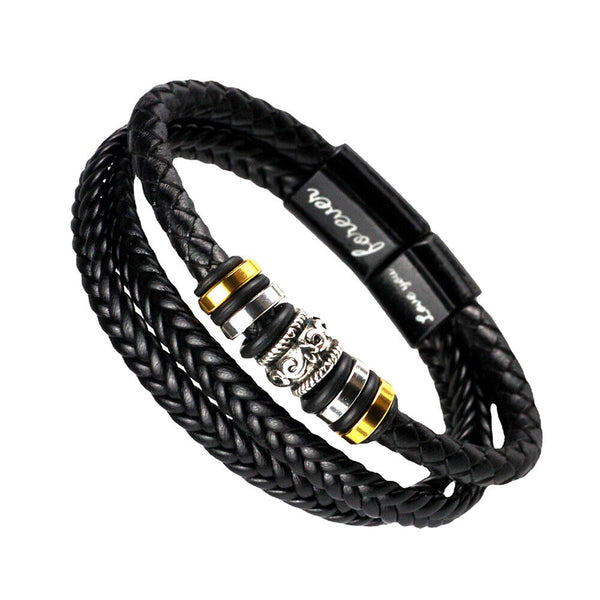 Men's Braided PU Leather Bracelet Hand Adjustable Gift for Son Husband DIY AU