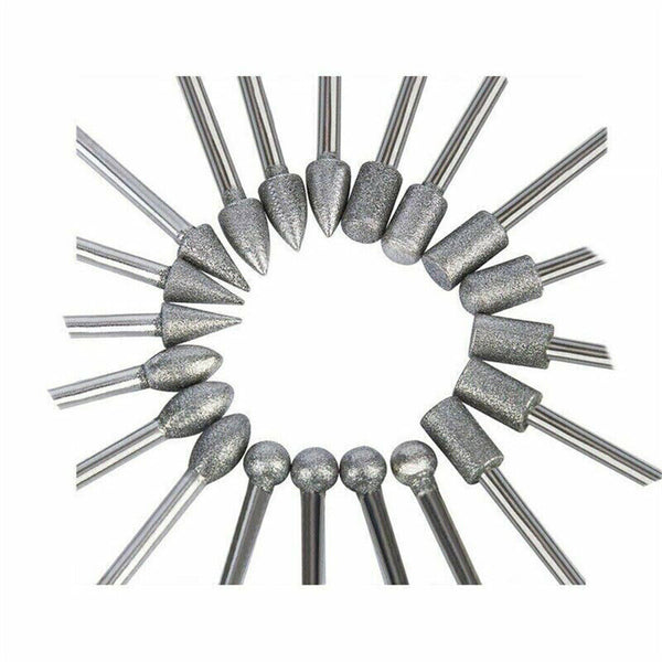 20pcs 6mm Head Diamond Burr Grinding For Dremel Rotary Drill Bit 3mm Shank Tool