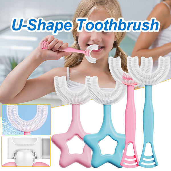 Kids U Shaped Toothbrush Soft Silicone Brush Head 360° Oral Teeth Cleaning Brush