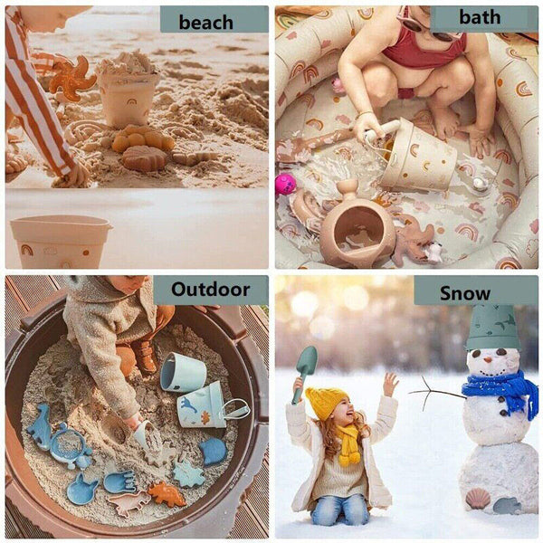 6PCS Beach Toys and Sand Toys Set For Kids - Silicone Buckets HOT Beach Toy