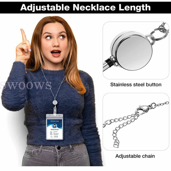 Retractable Badge Reel Lanyard with ID Card Holders Badge Holder Necklace