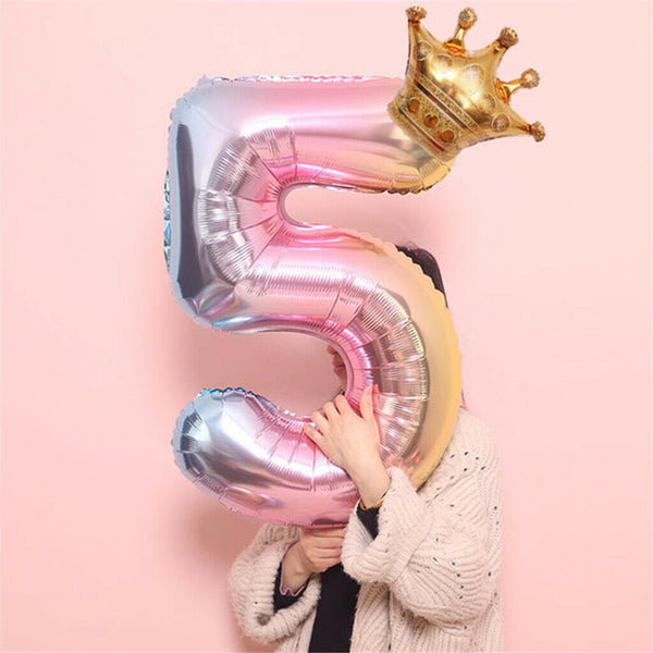 Crown Number Foil Balloons Number Ballon Happy Birthday Party Decoration 32 Inch