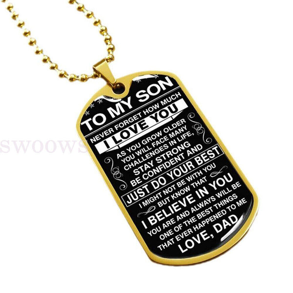 Stainless Steel To My Son Dog Tag Necklace Mother Father Love Mom Dad Graduation