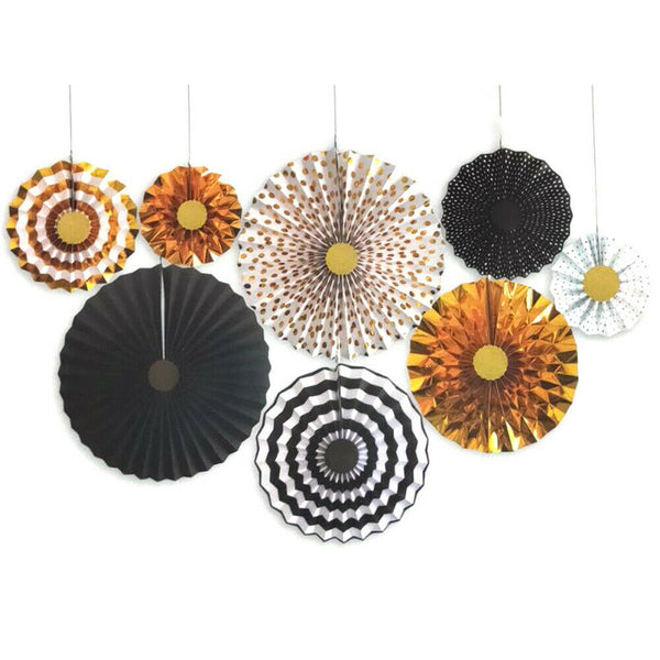 Black Gold Paper Fans Hanging Party Decorations Supplies Bridal Shower Birthday