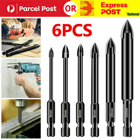 6pcs Titanium Ceramic Tile Glass Drill Bit Tungsten Carbide Cross Spear Head