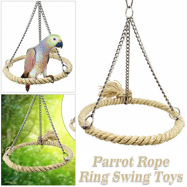 Parrot Rope Ring Swing Toys Budgie Cockatiel Hanging Cage Hammock Perch Bird Toy