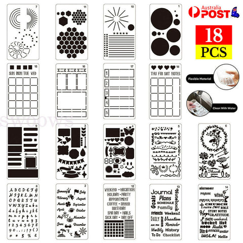 18pcs Bullet Journal Stencil Set For A5 DIY Templates Notebook Diary Scrapbook