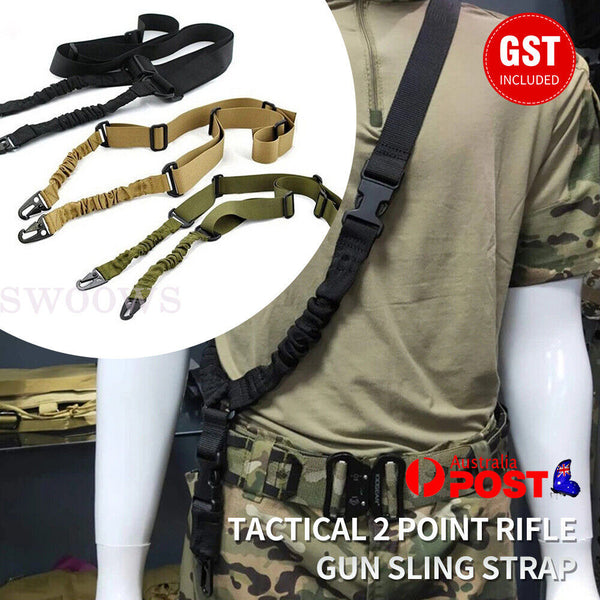 Tactical 2 Point Rifle Gun Sling Strap Adjustable Shotgun Belt Swivel Mount