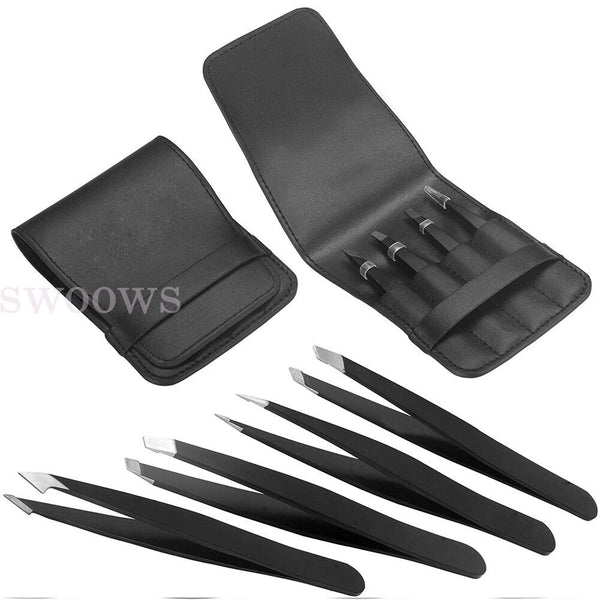 Professional Eyebrow Tweezers Set Plucker Puller Slanted Pointed Tip Manicure