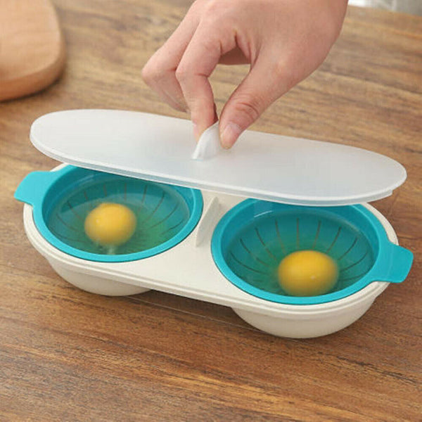 1/2xDraining Egg Boiler Set Edible Silicone Double Microwave Egg PoacherCookware