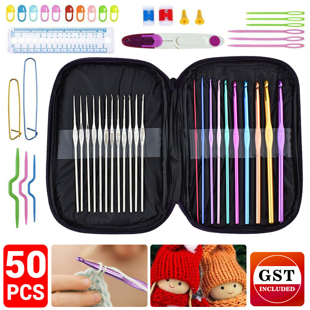 50Pcs Hooks Set Aluminum DIY Weave Craft Crochet Sewing Tools Knitting Needles