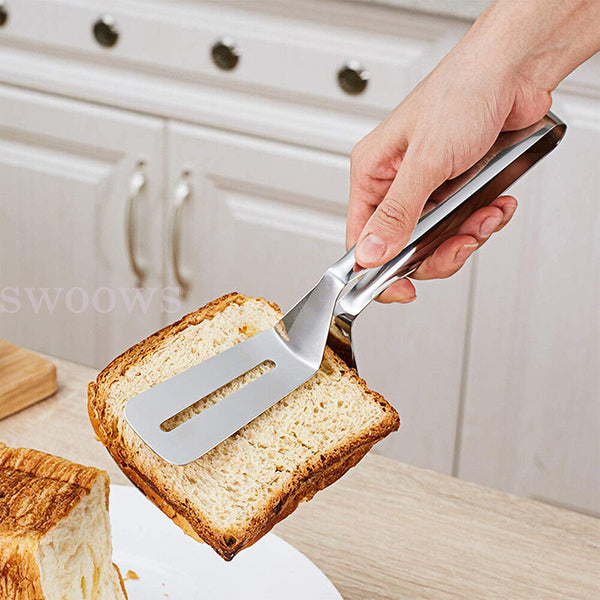 Stainless Steel Tongs Clip Kitchen Bread Steak Clamp Food BBQ Pizza Spatula New