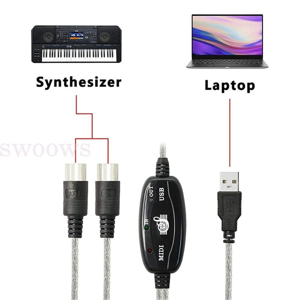 NEW USB IN-OUT MIDI Interface Cable Converter PC IN Music Keyboard Adapter Cord