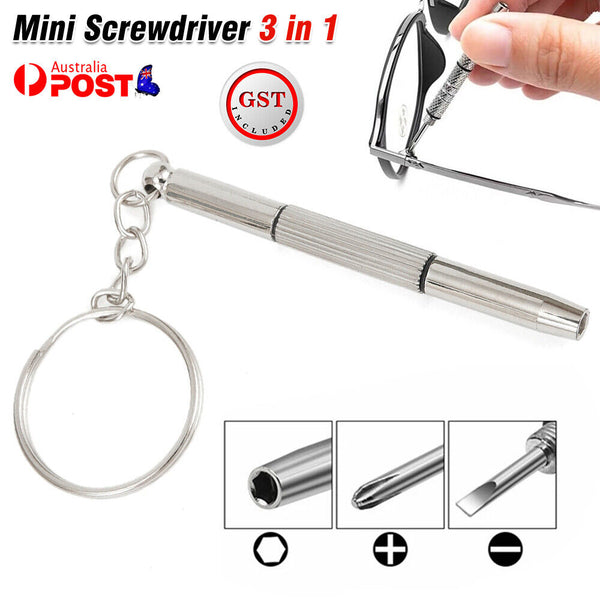 Mini Screwdriver 3 in 1 Keychain Glasses Watch Phone Screw Repair Tool Keyring