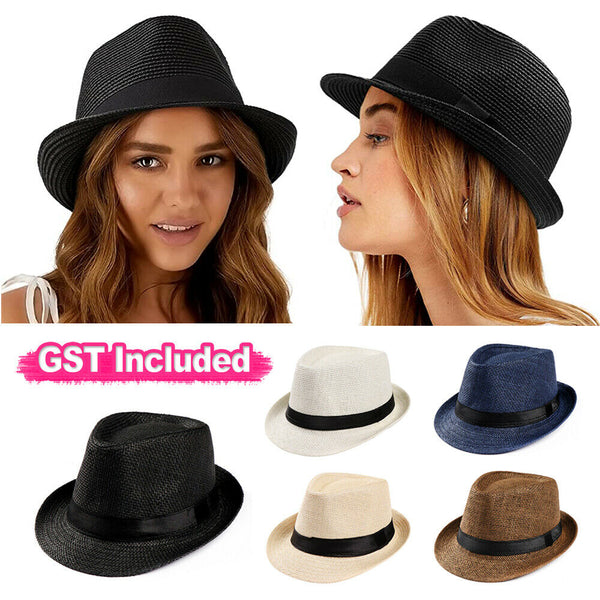 Unisex Men Women FOR Fedora Trilby Wide Brim Straw Cap Beach Sun Gentleman Hat