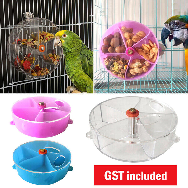 Rotate Pet Parrot Toys Wheels Bite Chewing Birds Foraging Food Box Cage Feeder