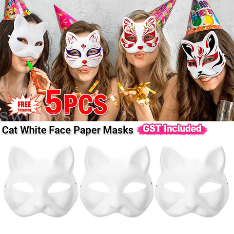 5x Unpainted Mardi Gras Venetian White Blank Masquerade Paper Pulp Costume Mask