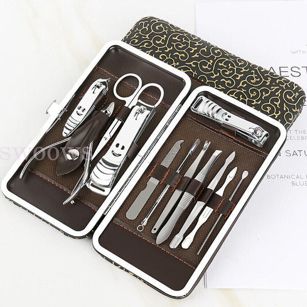 12PCS Nail Clippers Set Stainless Manicure Pedicure Kit Cuticle Grooming Case AU