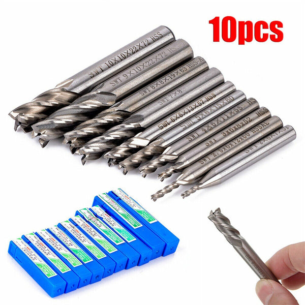 10Pcs 4 Flute Milling Drill Bit Cutter Carbide End Mill CNC Tools 2-10mm Milling