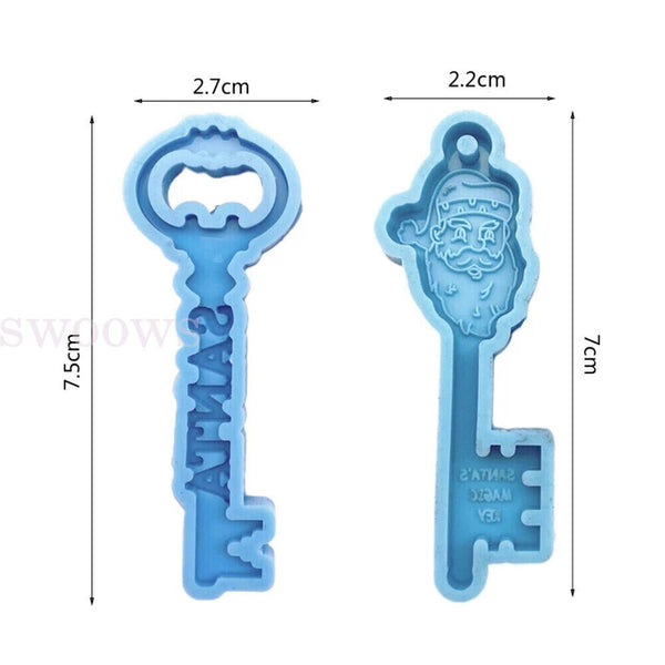 2PC Silicone Christmas Key Resin Epoxy Mold Pendant Keychain Casting Mould Craft