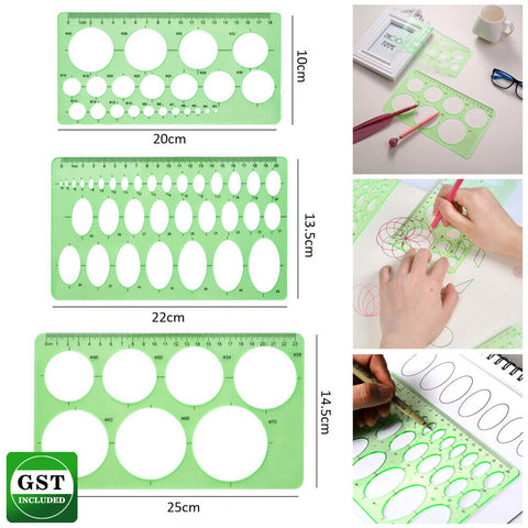 3PCS 3-7cm Circle Template Plastic Circle & Oval Measuring Drawing Rulers Set