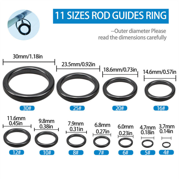 160Pcs 3.7mm-30mm Ceramic Fishing Rod Guide Rings Wear Resistant Rod Repair Kit