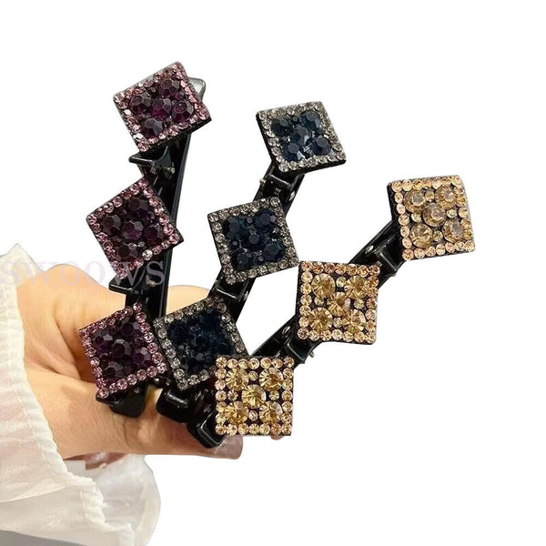 Sparkling Crystal Stone Braided Hair Clips, Satin Rhinestone Fabric Hair Bands
