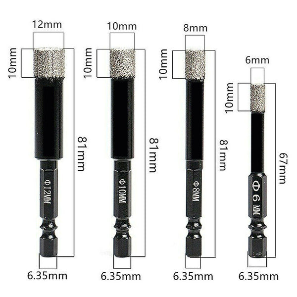 6/8/10/12mm Dry Diamond Core Drill Bit Hole Saw Cut Stone Marble Porcelain Tile