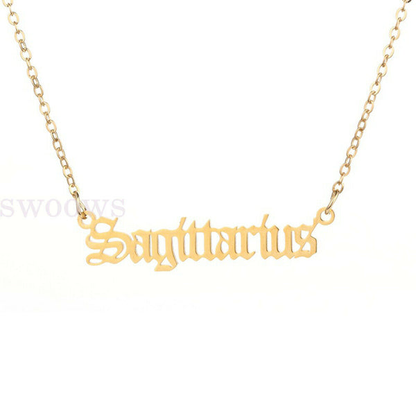 Horoscope Zodiac Star Sign Pendant Old English Necklace Gold Jewellery Chain