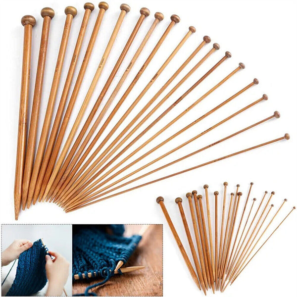 22pcs 25cm Bamboo Knitting Needles Set in Knitting Needle 11Sizes For Crochet AU