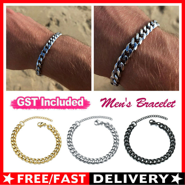 Men's Chain Bracelet Stainless Steel Curb Cuban Link Chain Bangle 7mm 11mm
