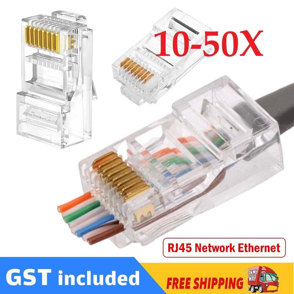 10-50X RJ45 Pass Through CAT6 Connector Modular Plug CAT5e CAT5 Network Ethernet