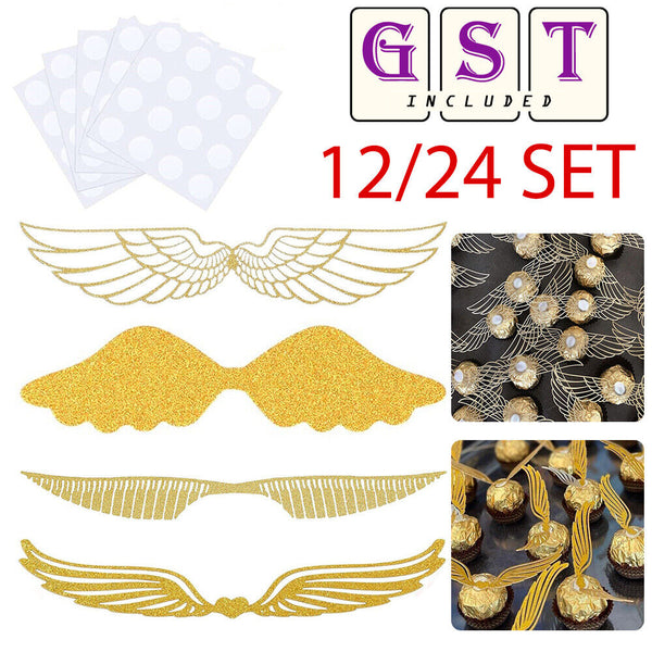 12/24 Hollowed Wings Cupcake Toppers For Harry Potter Wizard Golden Snitch Party